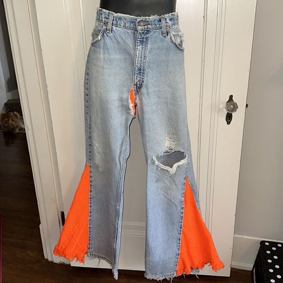 Vintage Levi’s orange tab distressed rehabbed/reimagined bell bottom jeans - Picture 3 of 11